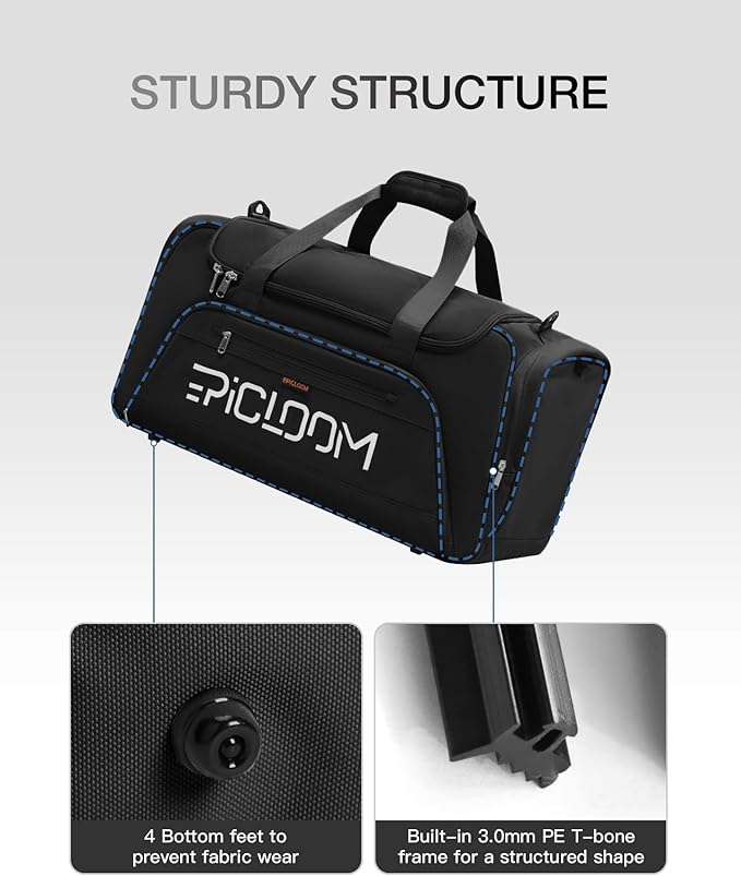 Gym Bag for Men Women, 46L Travel duffel Bag with Shoes Compartment, Weekender Overnight Bag with Wet Pocket, Carry On Bag for Workout Football