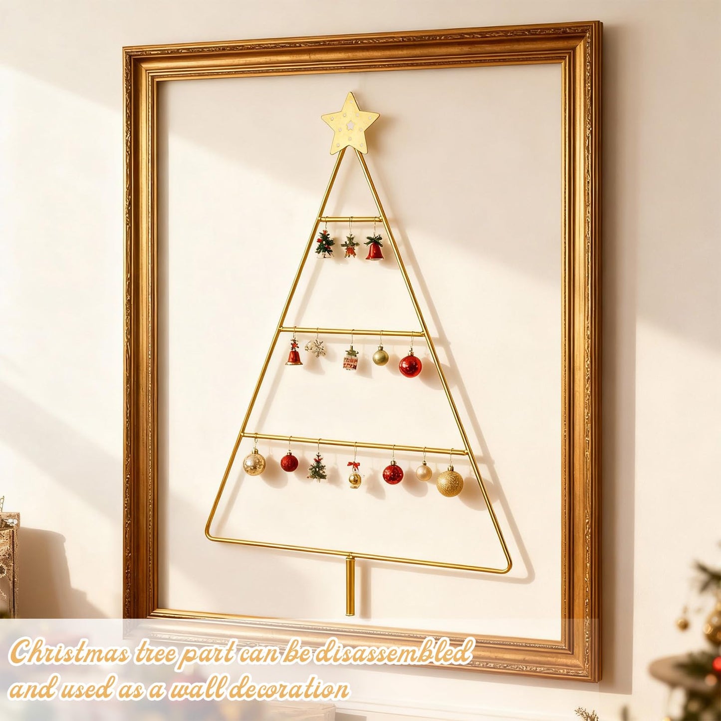 Yookeer 17.95 Inch Ornament Display Stand Metal Decorative Tabletop Ornament Village Tree Shaped Display Stands Holder for Farmhouse Decorations Hanging(Gold)