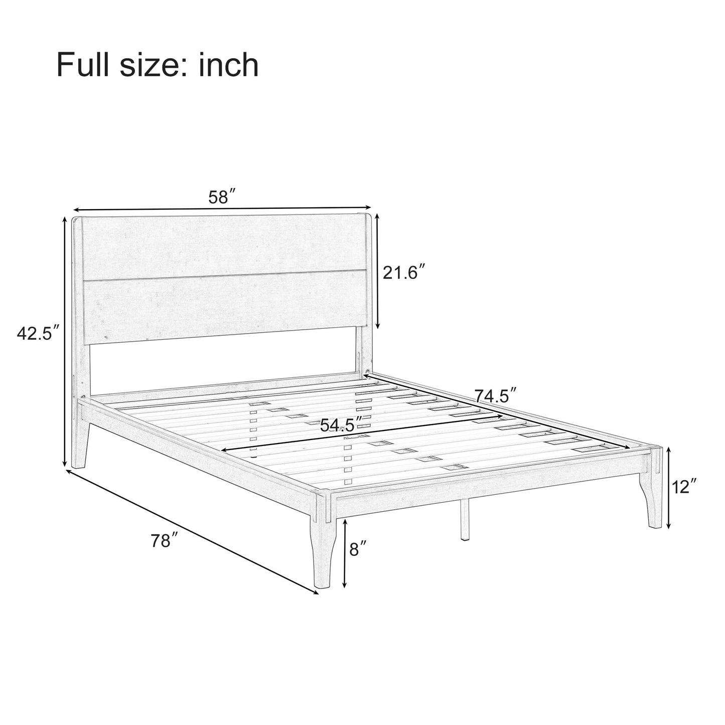 Merax Full Size Bamboo Platform Bed, Mid-Century Modern Bed Frame with Tall Headboard, Solid Sustainable Bedframe Full-Size, Wood Slat Support, No Box Spring Needed, Easy Assembly, Noise Free, Black