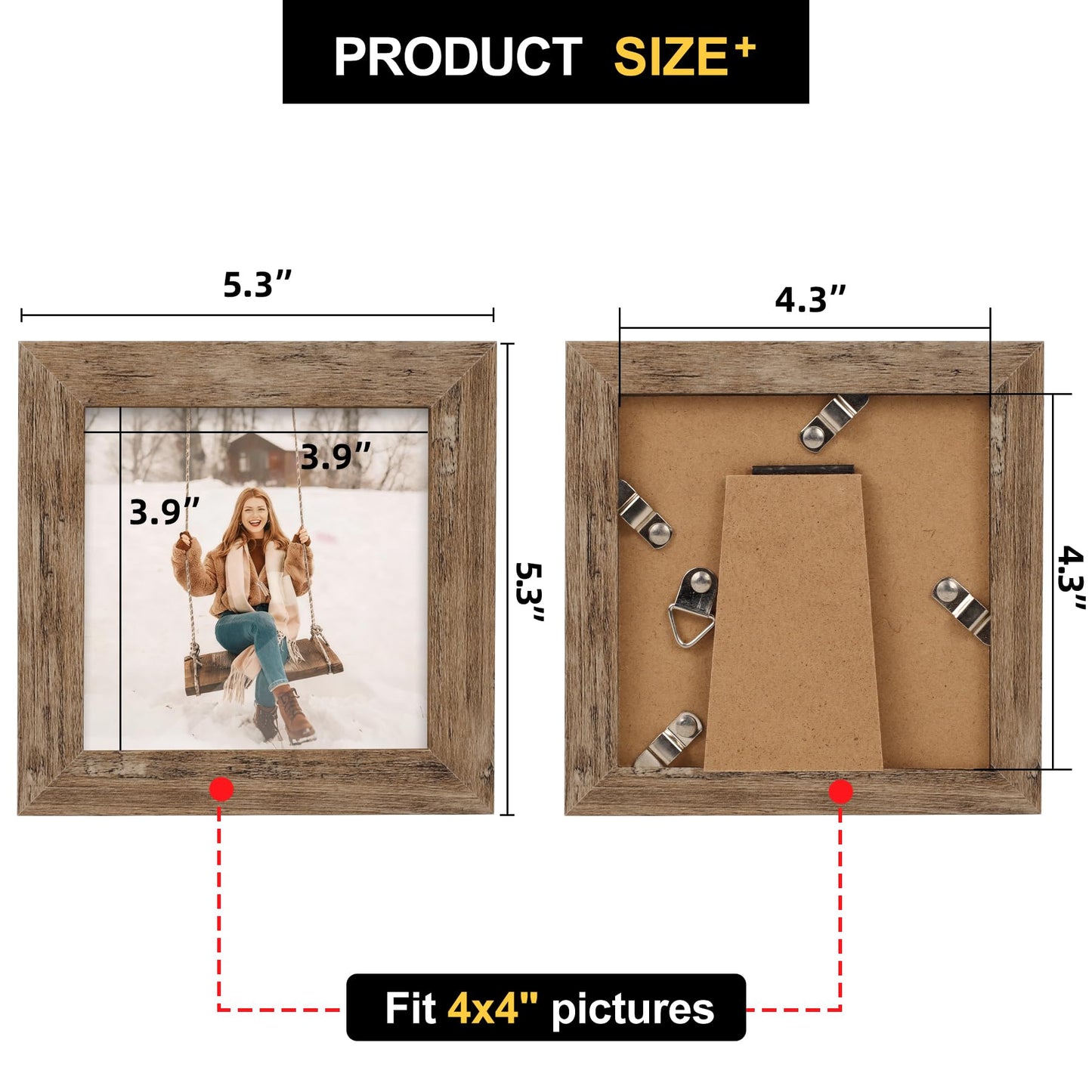 TOFOREVO 4x4 Picture Frames Set of 6 Rustic Wood Grain Photo Frame for Gallery Wall Mounting or Tabletop Display