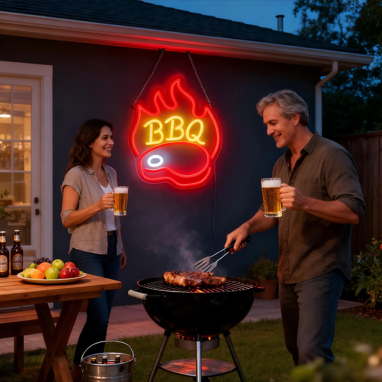 BBQ Neon Signs for Backdrop wall decor，Dimmable USB Powered,Barbecue Neon Light Up Home Party restaurant Grill Beer Bar Decoration Lights, Bright LED bbq sign (14.8"*12.2"in)