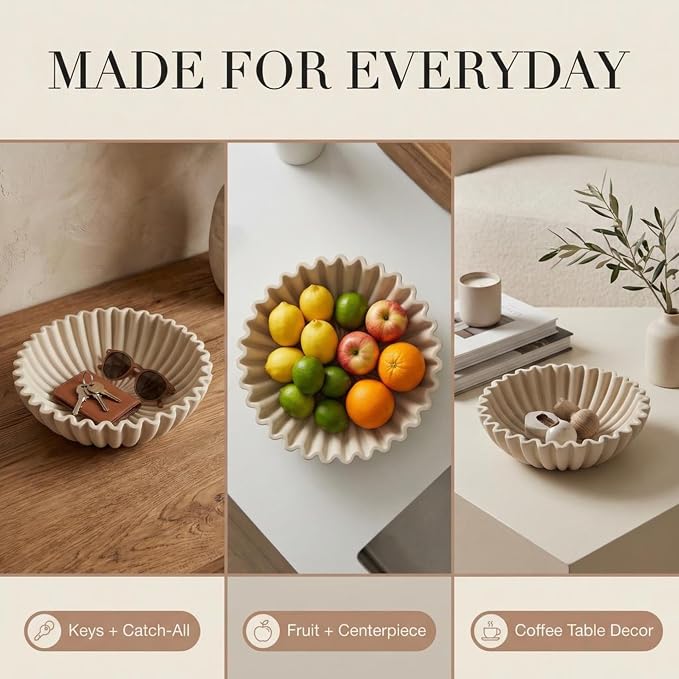 OAKOA Concrete Decorative Bowl - Organic Modern Home Decor Bowl - Decorative Objects - Cement Fruit Bowl - Modern Organic Home Decor