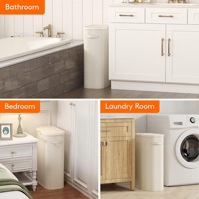 Lifewit Slim Laundry Basket with Lid, Narrow Large Laundry Hamper with Plastic Handles and Removable Bag, Tall Foldable Dirty Clothes Hampers for Laundry Room, Bedroom, Bathroom, Dorm, 65L White
