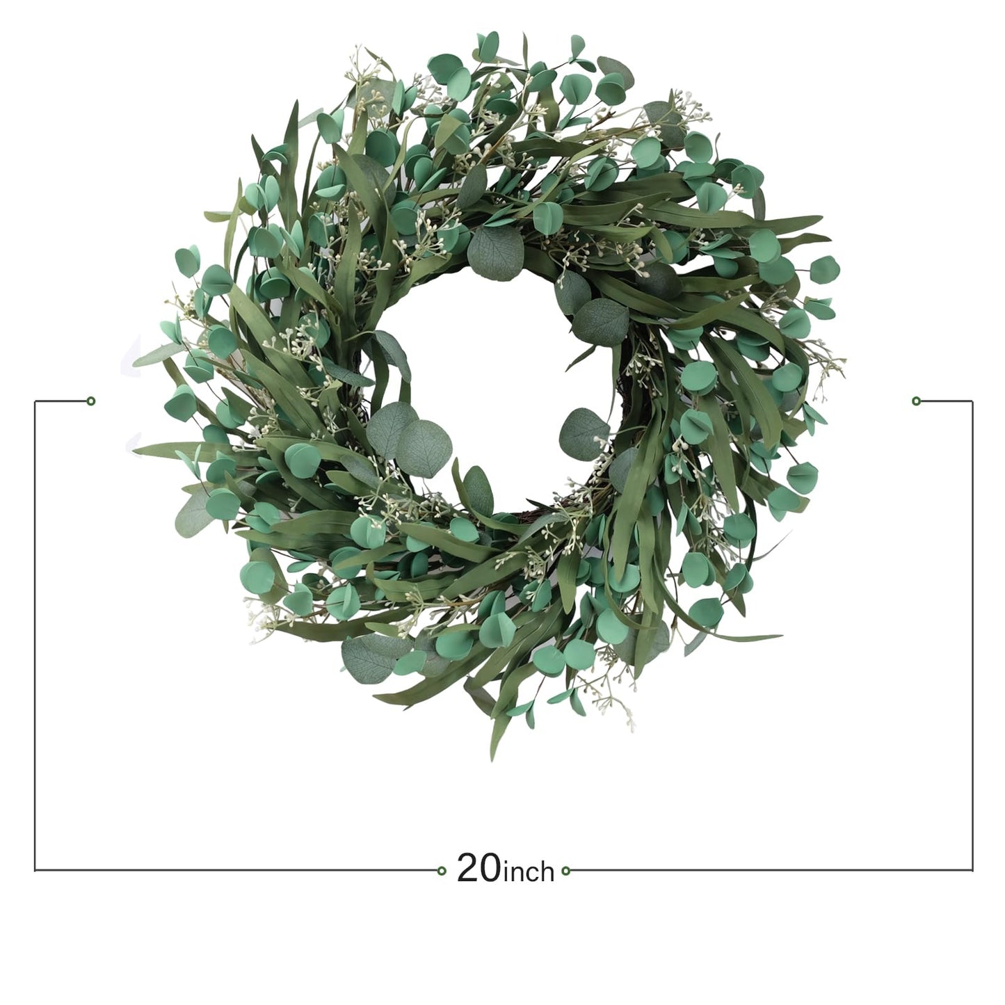 TEMPUS 20 Inch Artificial Eucalyptus Leaves Wreath Greenery Spring/Summer Wreath for Front Doors, Walls, Farmhouse (Indoor/Outdoor Use)