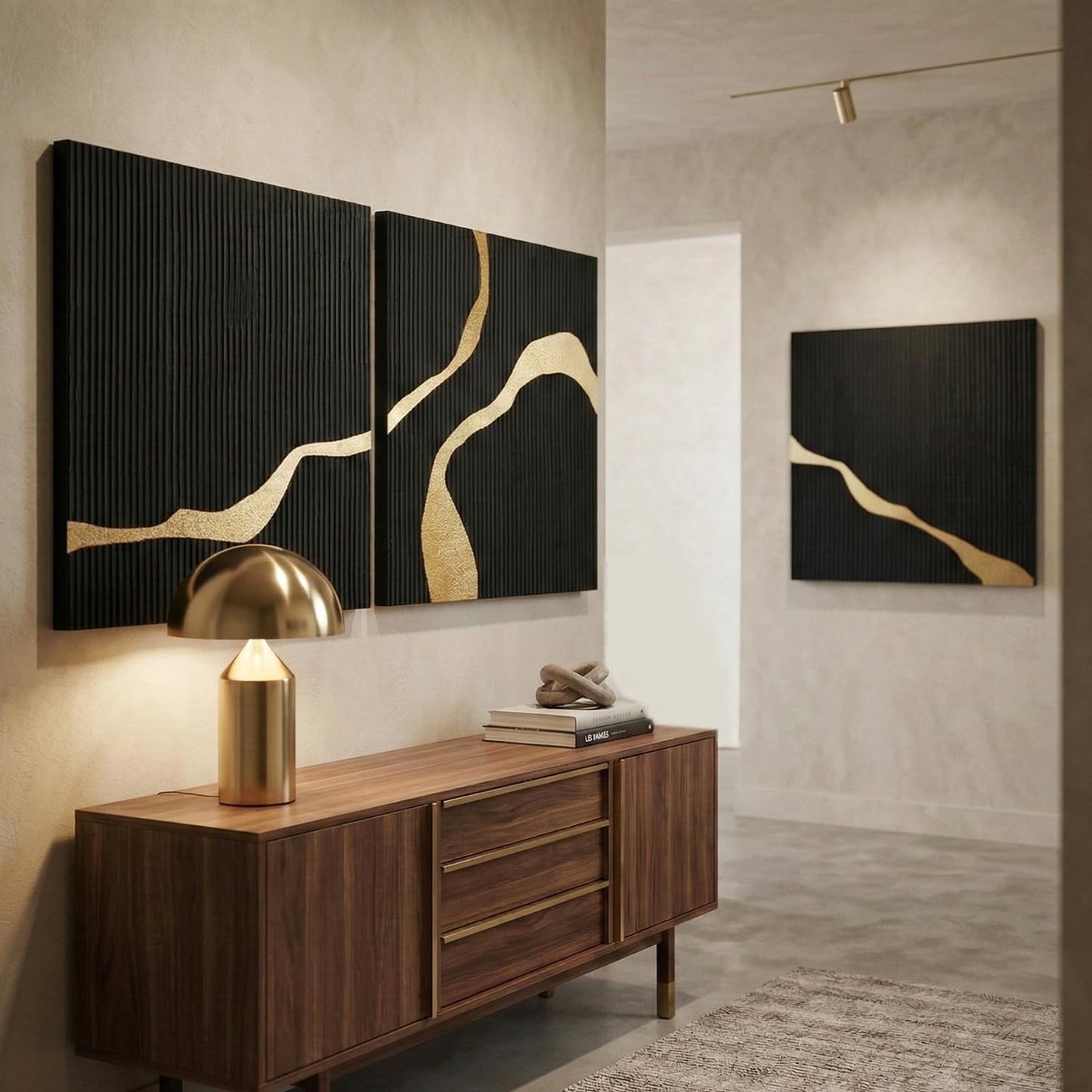 JUHOME Hand-Painted Thick Textured 3D Curve in Plaster Abstract Neutral Wall Art, Contemporary Minimalist Canvas Oil Painting Wall Decor,Home Decorative Art Painting