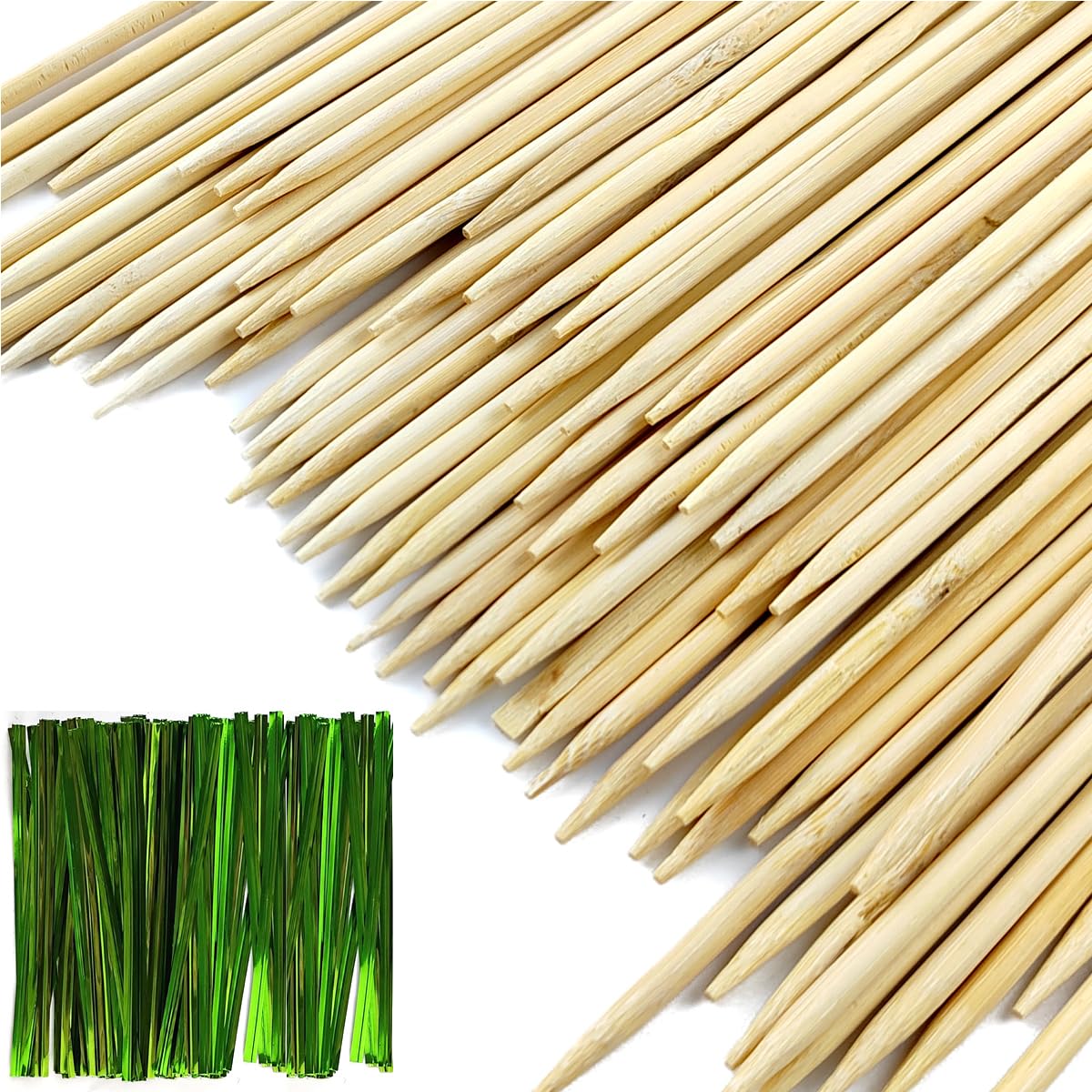 TIHOOD 200PCS/Set Bamboo Plant Stakes Kit, 50PCS Orchid Clips with 50PCS 18” Green Bamboo Plant Stakes, 100PCS Metallic Twist Ties for Supporting Stems Vines Stalks Grow Upright (Yellow)