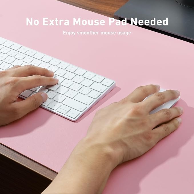 Aothia Faux Leather Desk Mat - Non-Slip PU Leather Desk Blotter, Waterproof Writing Surface, Large Desk Pad for Office & Home (Fairy Pink, 55" x 24")
