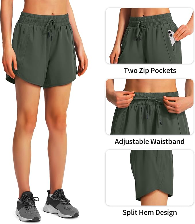 Ksmien Women's 5" Athletic Running Shorts Quick Dry Lightweight Workout Gym Shorts with Zipper Pockets UPF 50+