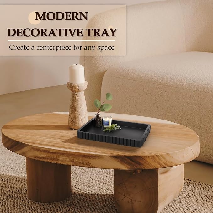 Concrete Decorative Tray for Coffee Table Decor, 14" Coffee Table Tray Ottoman Tray Table Centerpieces, Rectangular Modern Decorative Trays for Home Decor, Living Room, Entry, Black