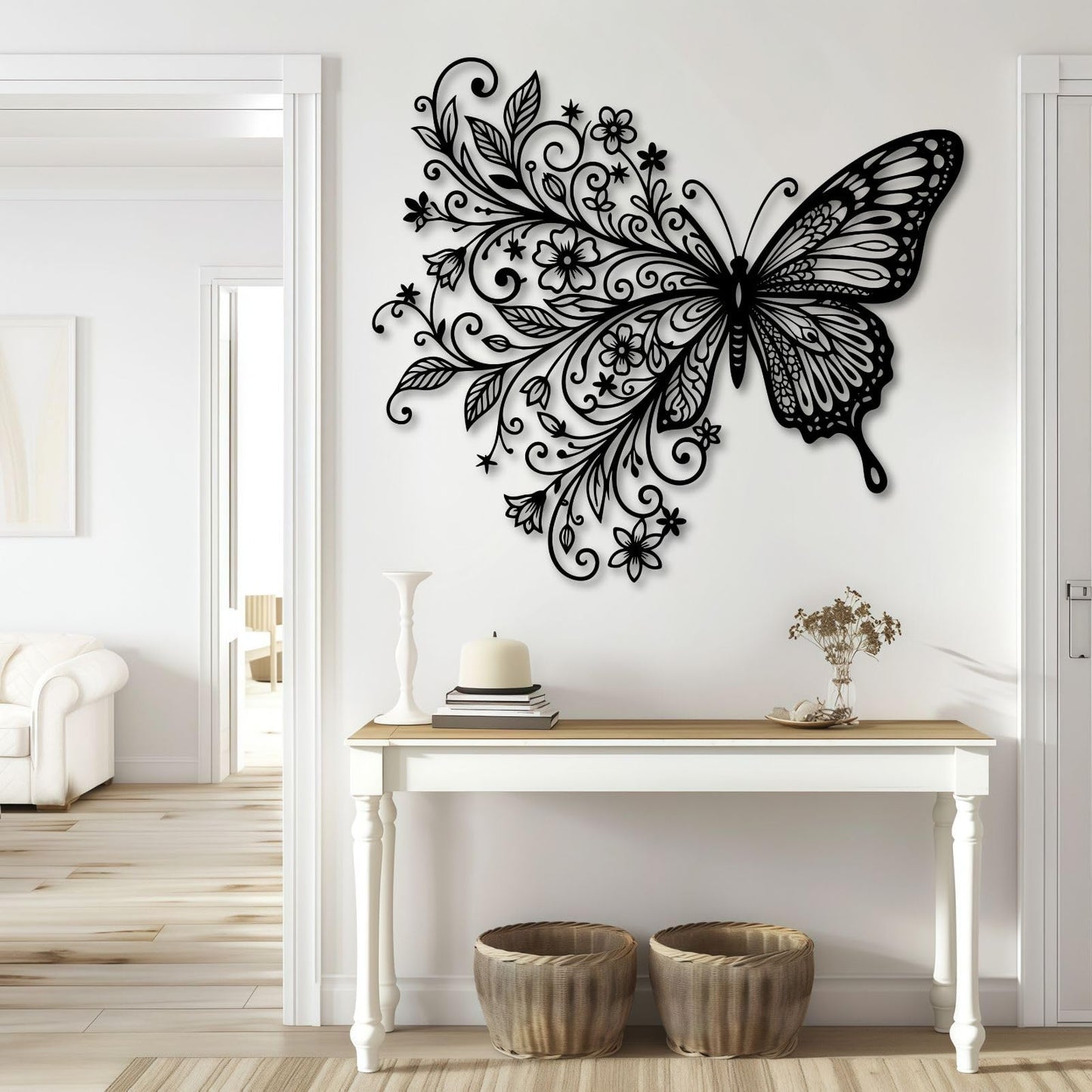 Floral Butterfly Metal Wall Art, Metal Flowers Butterfly Wall Decor, Butterflies Wall Decor, Metal Flower Butterflies Wall Art for Living Room, Bedroom, Garden(Gold,19"W x 17"H / 47 x 42 cm)