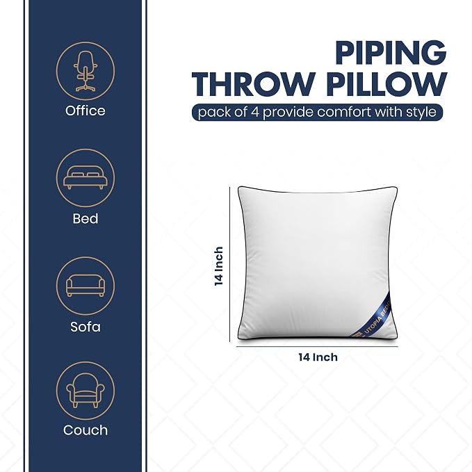 Utopia Bedding Throw Pillow Inserts (Pack of 4, White), 14 x 14 Inches Decorative Indoor Pillows for Sofa, Bed, Couch, Cushion Sham Stuffer