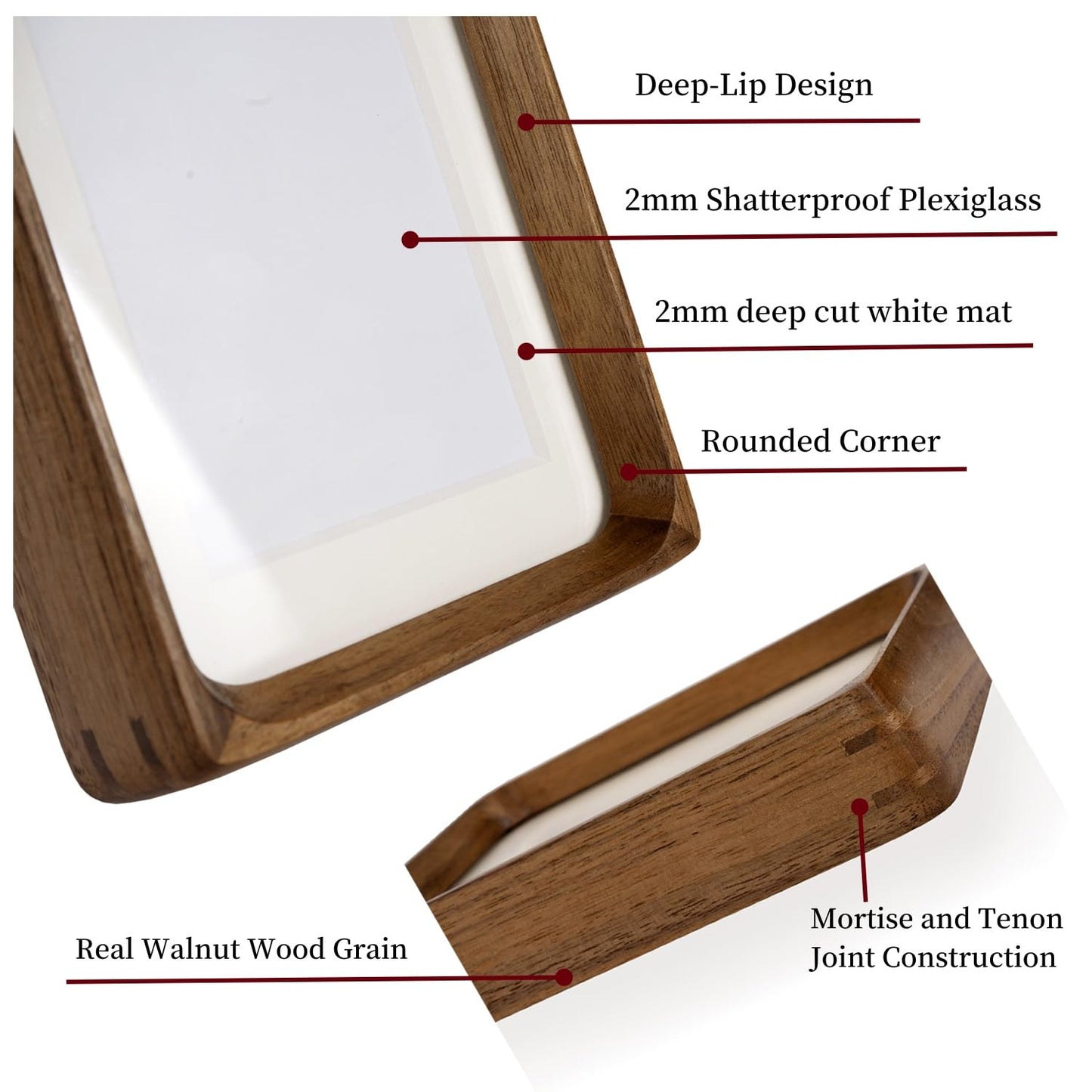 FLECHAZO 6x8 Picture Frame Wood with 5x7 Mat, Natural Solid Walnut Wooden 6 by 8 Photo Frames for Tabletop or Wall Mounting Display
