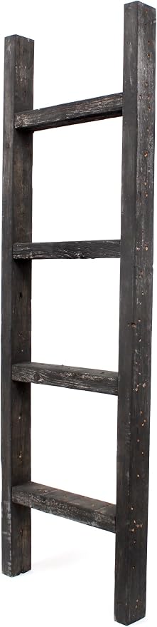 BARNWOODUSA Rustic Decorative Ladder - 100% Upcycled Wood (48" x 12" x 1.5", Smoky Black)