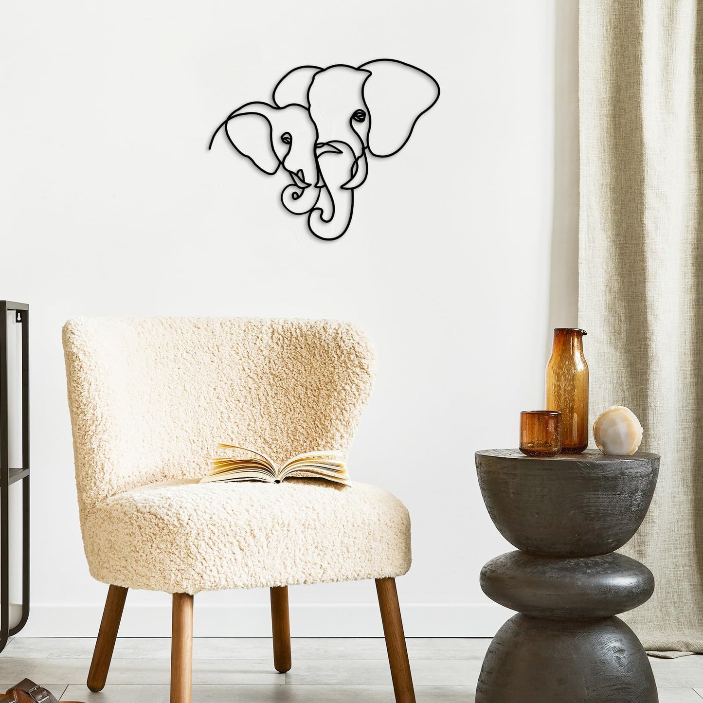 Vineland Metal Elephant Wall Art Decor, Black Wall Hanging, 16.5 x 12.9 Inches, Modern Home Decoration