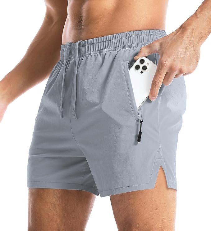 Aolesy Men's Gym Shorts Linerless & Liner - 5" Quick Dry Workout Running Shorts with Zip Pockets Sports Athletic Shorts
