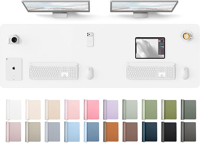YSAGi Leather Desk Protector, Office Mat, Large Mouse Mat, Non-Slip PU Leather Blotter, Laptop Desk Mat, Waterproof Writing Pad for Office and Home(White, 63" x 17.2")