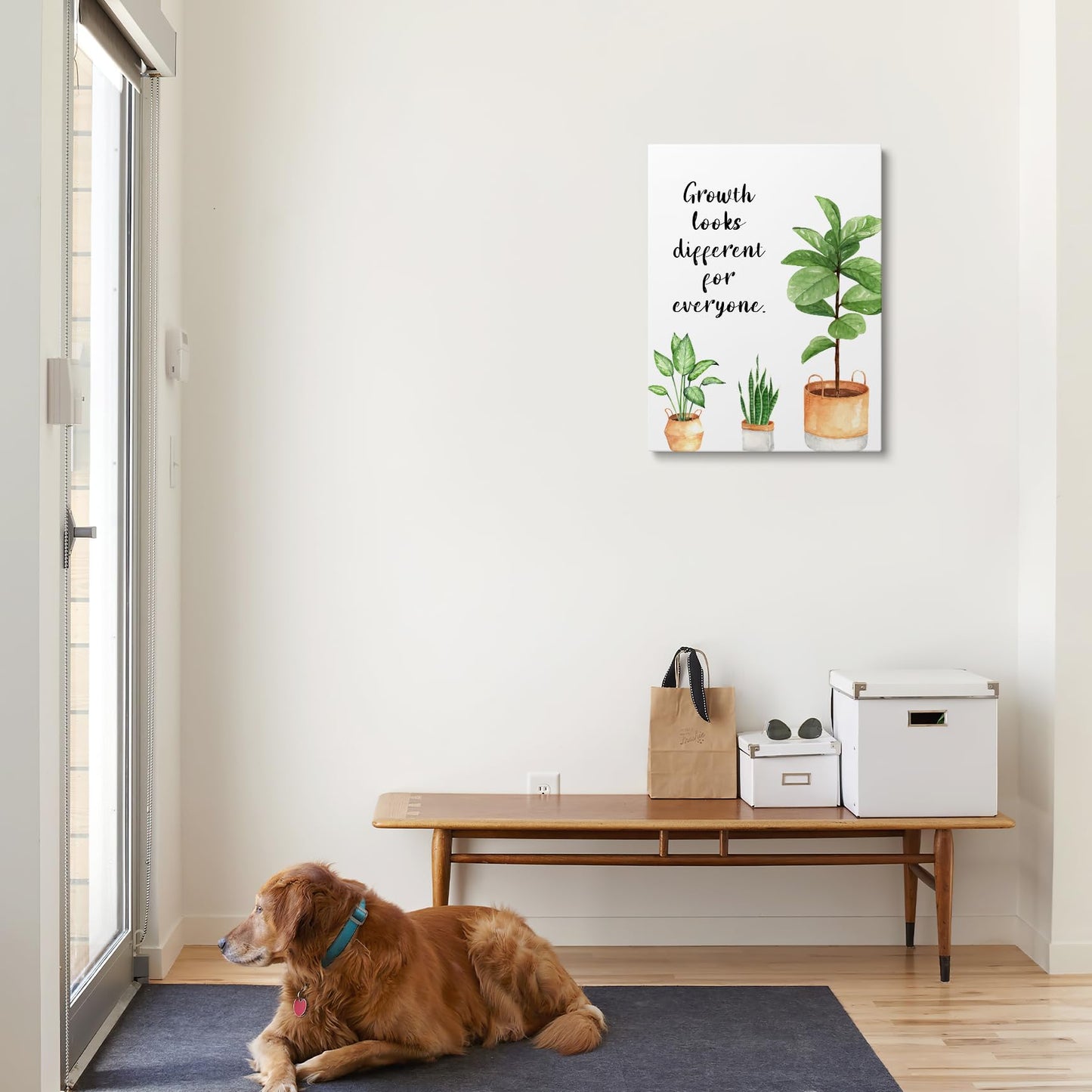 XWELLDAN Growth Looks Different for Everyone Mental Health Growth Mindset Wall Art Canvas Prints,Potted Plant Wall Art Decor for Classroom Therapy Office School Counseling Office, 11 x 14 Inch, Framed