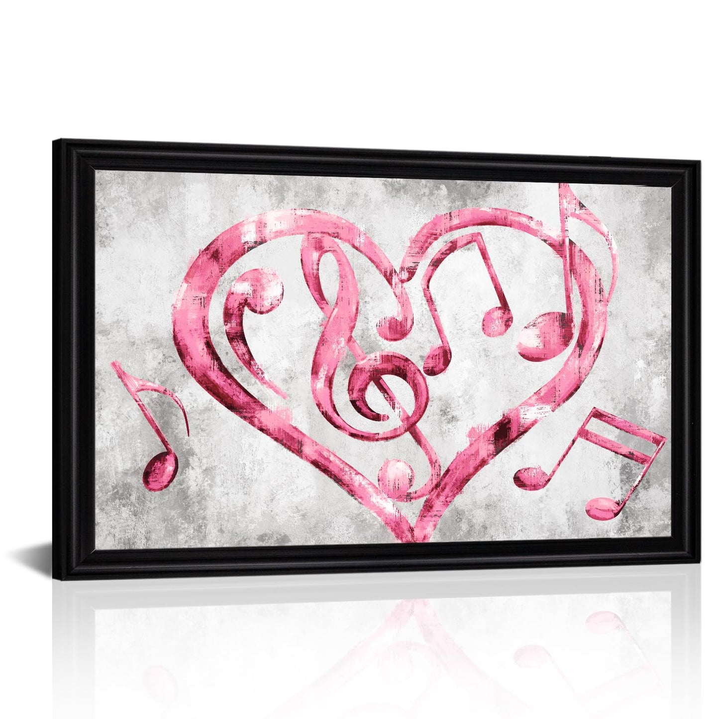 Kalormore Black Frame Canvas Art Heart Music Wall Decor (Pink, 16"X24", Framed)