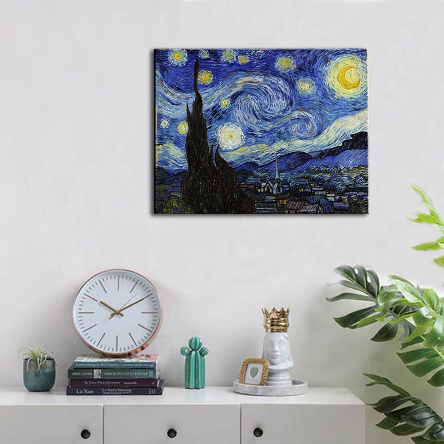 Starry Night, Vincent Van Gogh Canvas Wall art, Classic Paintings Framed Pictures Poster, Abstract Artwork Prints for Home Decor 12"x16"