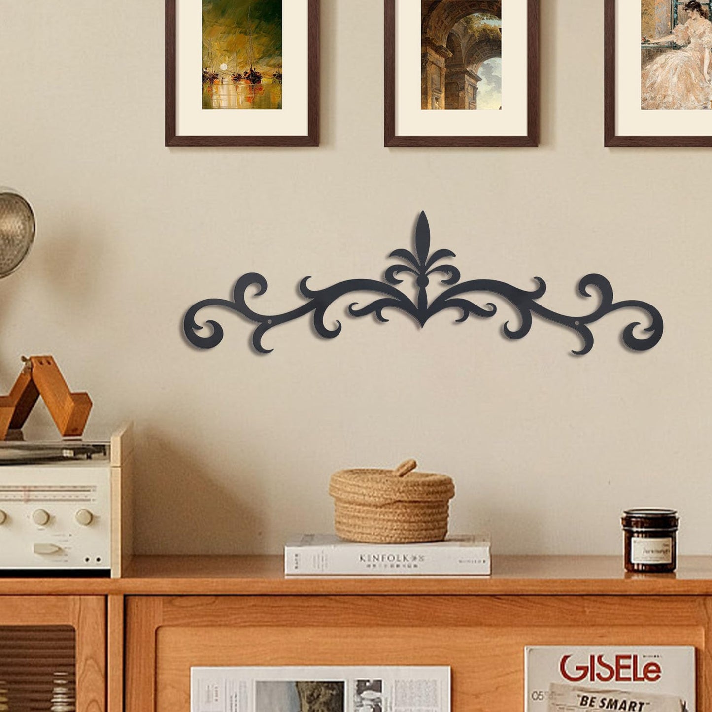 OYEFLY Metal Scroll Wall Art Decor,Rustic Iron Wall Medallion (style 1)