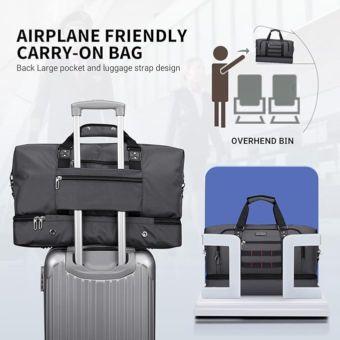 WITZMAN Travel Duffle Bags for Men Weekender Bags with Toiletry Bag Sets Carry On Overnight Bag 55L （B696 Silvery Grey）