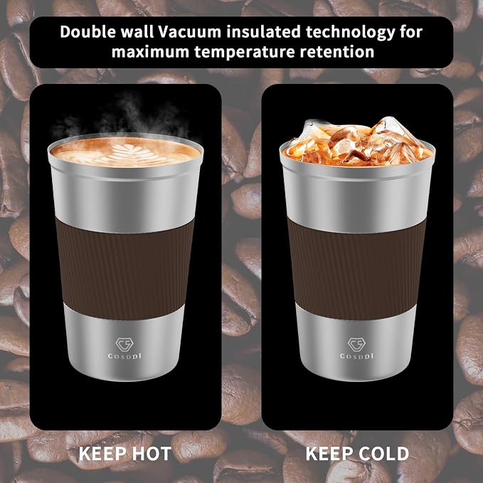 CS COSDDI 12 oz Stainless Steel Vacuum Insulated Tumbler - Coffee Travel Mug Spill Proof with Lid - Coffee Cups for Keep Hot/Ice Coffee,Tea and Beer