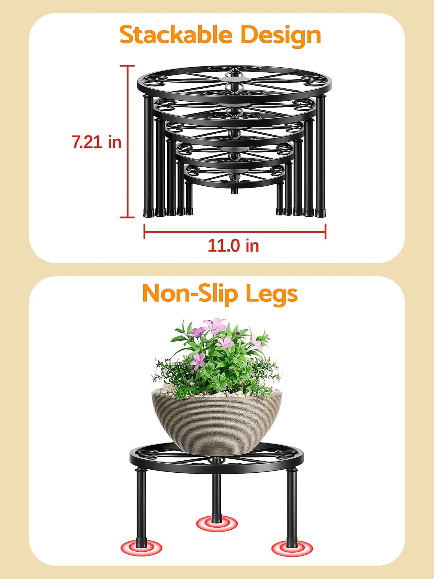 NQW 5-piece set of Metal Plant Potted Flower Racks,Heavy-Duty Flower Pot Plant Racks,Anti-Rust Iron Flower Racks for Indoor and Outdoor Home Garden Patio Decoration(GoldFlower)