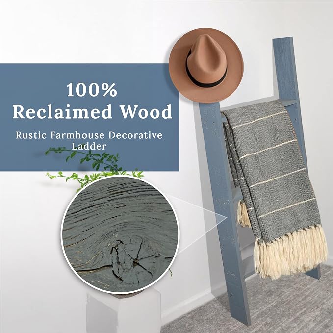 BARNWOODUSA Throw Blanket Ladder – Fully Assembled Reclaimed Wood – Rustic Decorative Ladder for Towels, Quilts, & More – Perfect Farmhouse Decor for Bathroom, Porch, or Living Room,3ft.