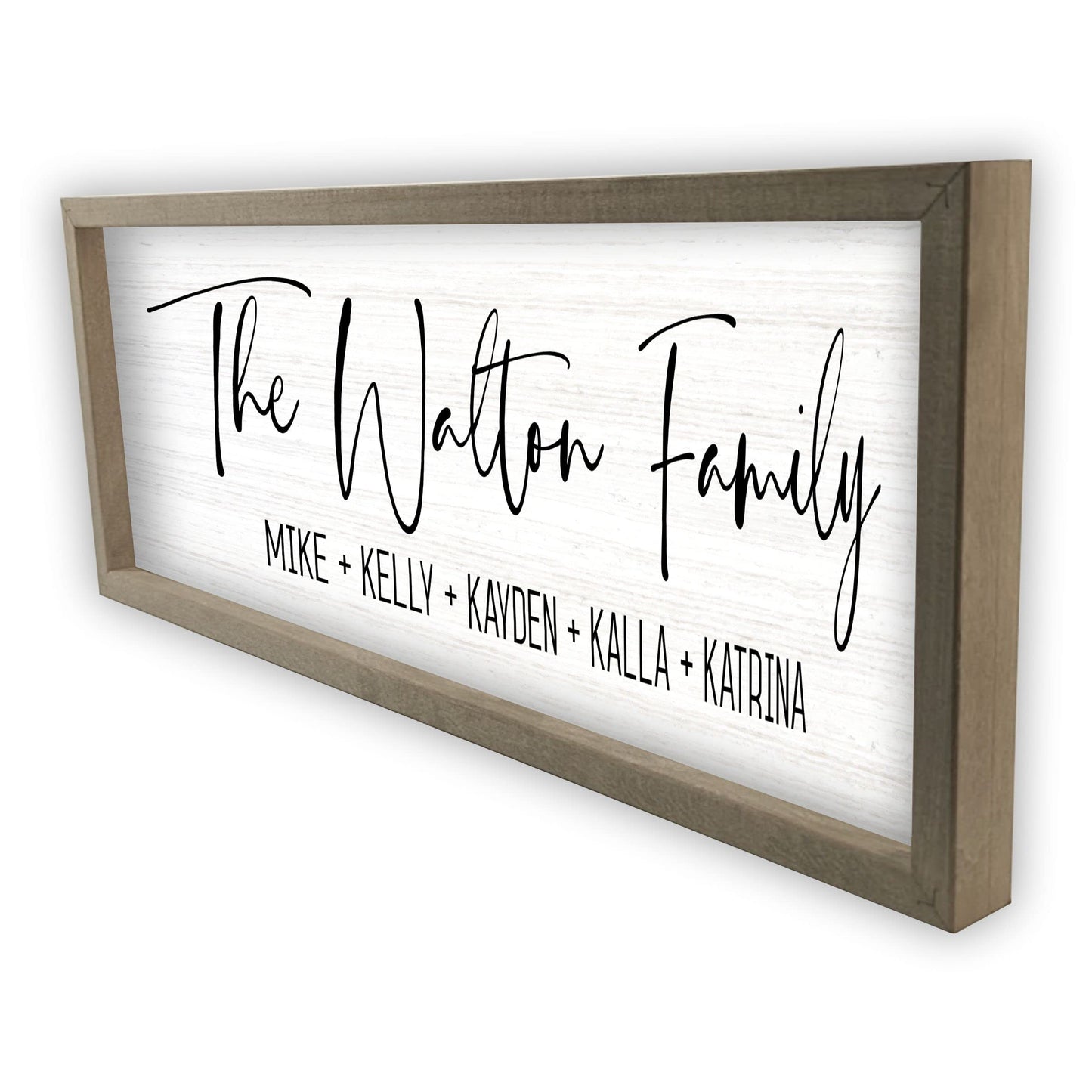 Personalized Framed Family Name Sign (6"x 18", Weathered Grey Frame, White Background)