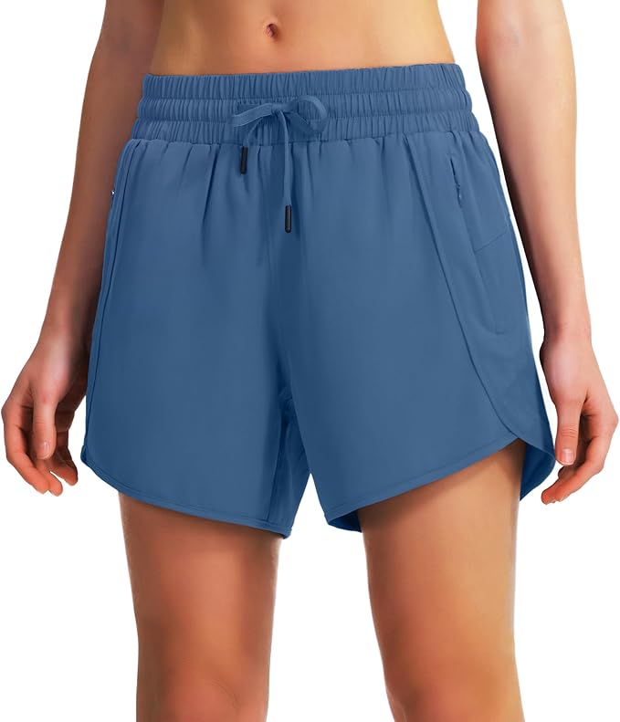 Ksmien Women's 5" Athletic Running Shorts Quick Dry Lightweight Workout Gym Shorts with Zipper Pockets UPF 50+