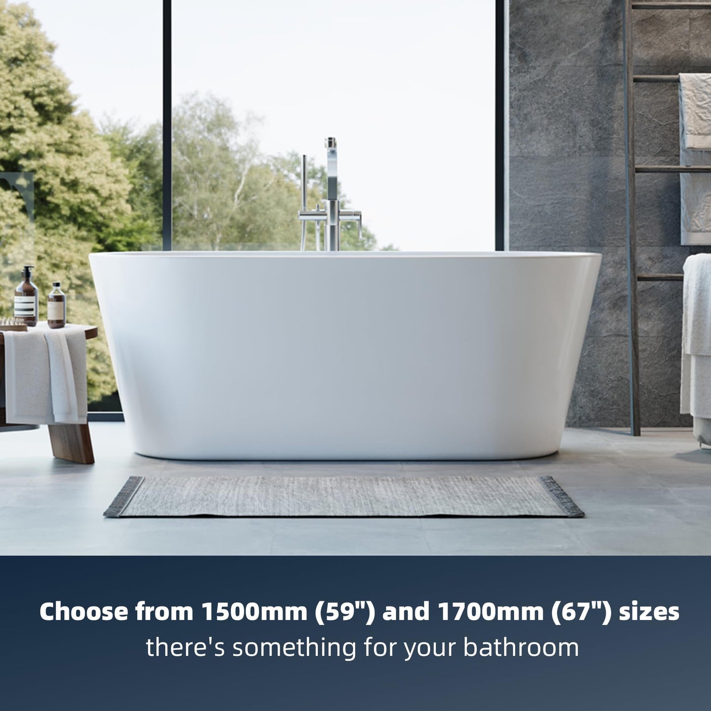 59 Inch Freestanding Bathtub Acrylic Free Standing Tub 59 Inch, Free Standing Tub with Chrome Drain & Overflow, Ergonomic Stand Alone Tub for Small Bathroom or Home Spa