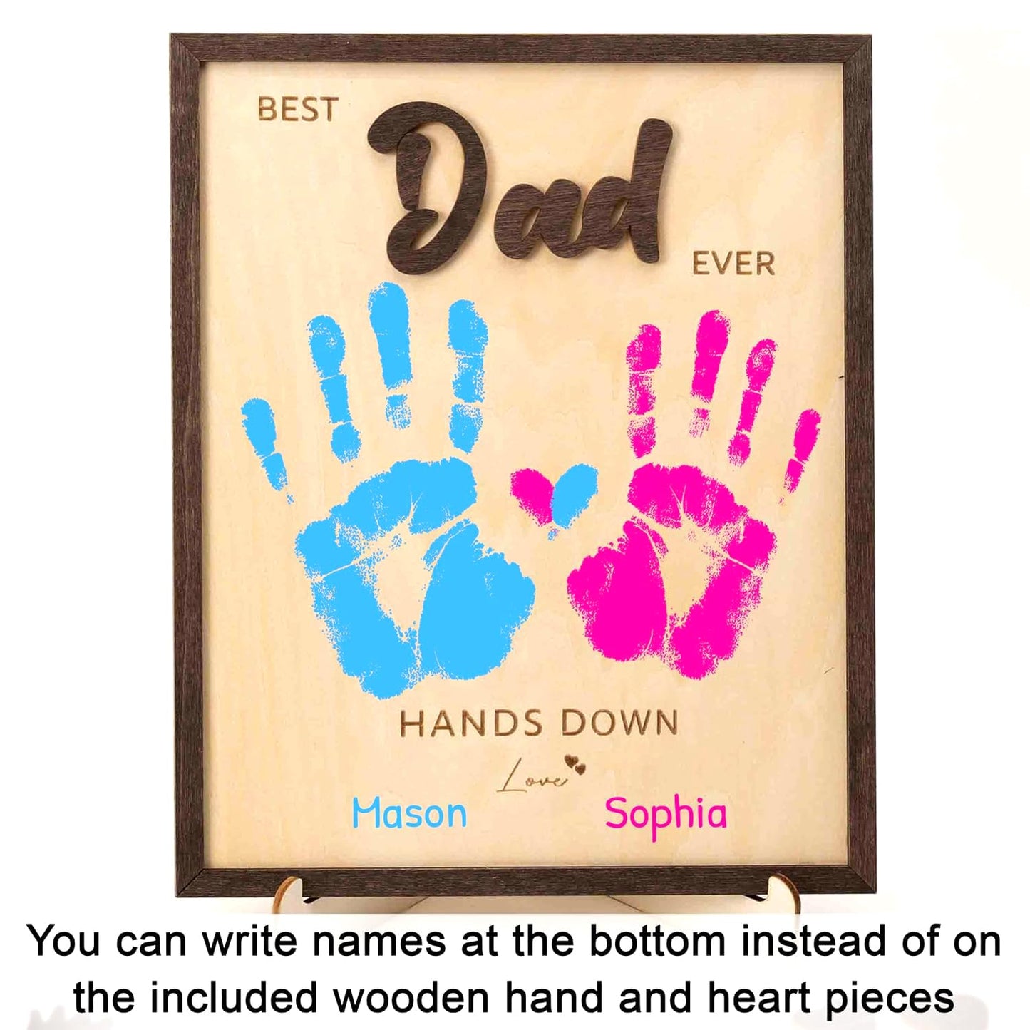 Best Dad Ever Hands Down Sign Wooden Handprint Frame DIY Gifts, Fathers Day Personalized Gifts from Kids, Daughter, Son - Fathers Day Crafts for Kids, Custom Birthday Gift for New Dad, Stepdad