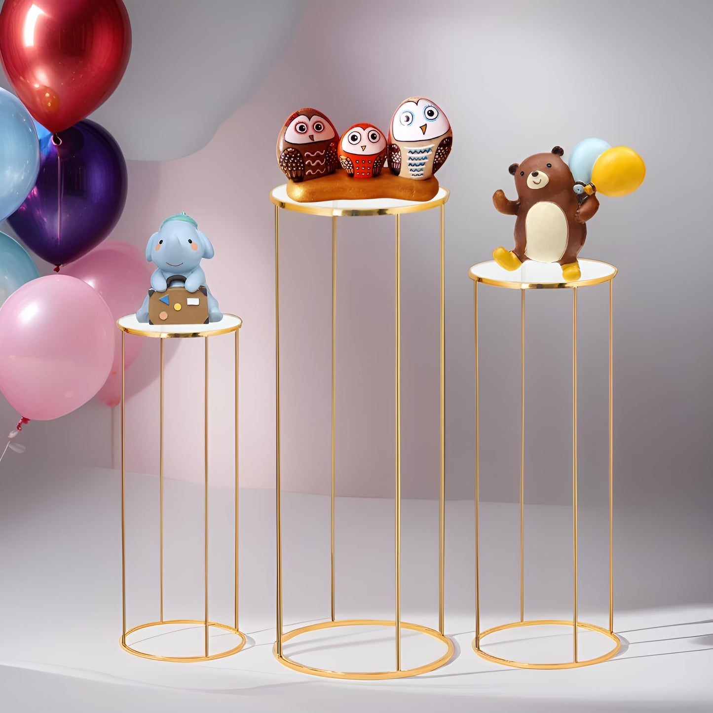 3PCS Cylinder Pedestal Stands for Parties, Gold Metal Plant Round Cylinder Stands for Party Flowers, Display Columns Pedestal Stand Cylinder Tables for Vases Birthday Party Backdrop Decorations