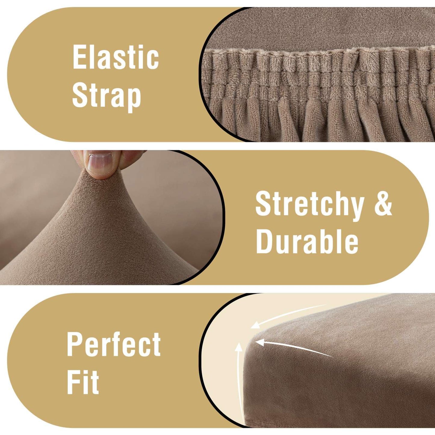 H.VERSAILTEX Dining Chair Covers Stretch for Dining Room Set of 4 Parson Chair Slipcovers Protectors, Soft Thick Solid Velvet Fabric Washable, Taupe