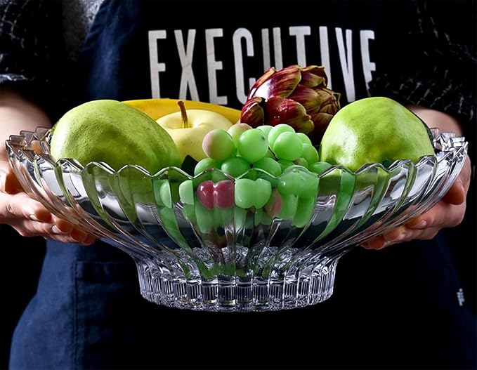Glass Fruit Bowl or Decorative Bowl, used for Kitchen counter or living room center table decoration, 12.5inch Fruit Bowl or Center Bowl (White)