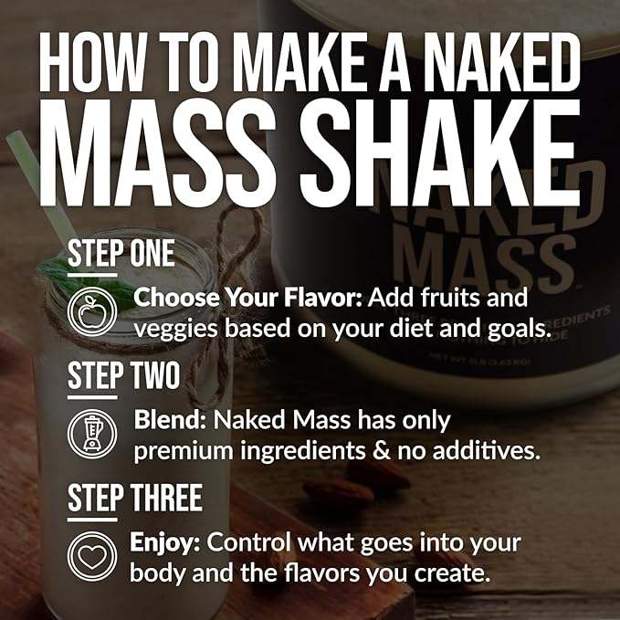NAKED Strawberry Mass - 1,500 Calories, 50G Protein, Nothing Artificial. Strawberry Weight Gainer Protein Powder - 8lb Bulk, GMO Free, Gluten Free & Soy Free