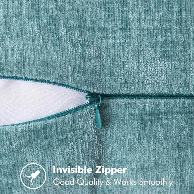 MIULEE Pack of 2 Lumbar Summer Throw Pillow Covers 12x20 Inch Aqua Blue Farmhouse Decorative Pillow Covers with Stitched Edge Soft Chenille Solid Dyed Pillow Covers for Couch Sofa Bed Living Room