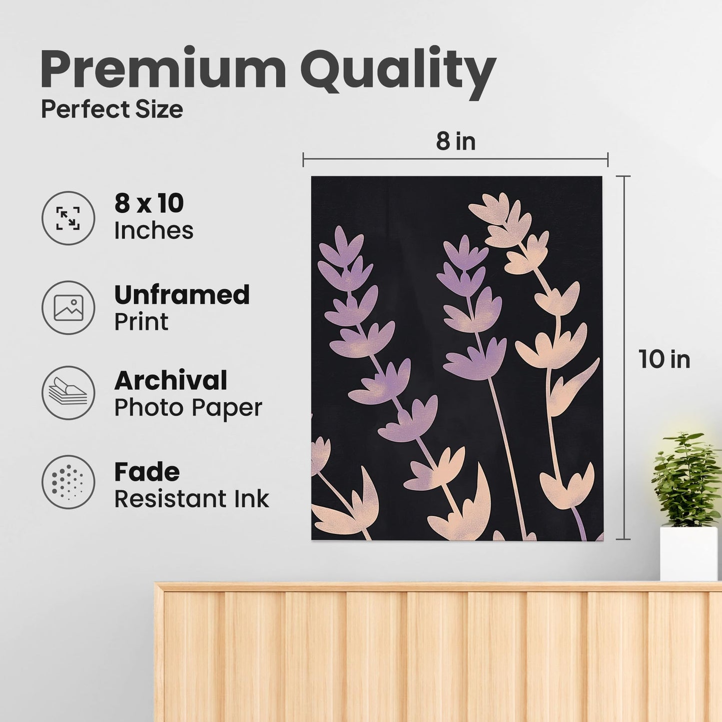 ZUKIY Night Lavender Silhouette - 8x10 Unframed Moody Lavender Wall Art - Purple Flower Wall Decor for Bedroom Office Living Room Hallway or Gallery Wall - Calming Botanical Decor Poster