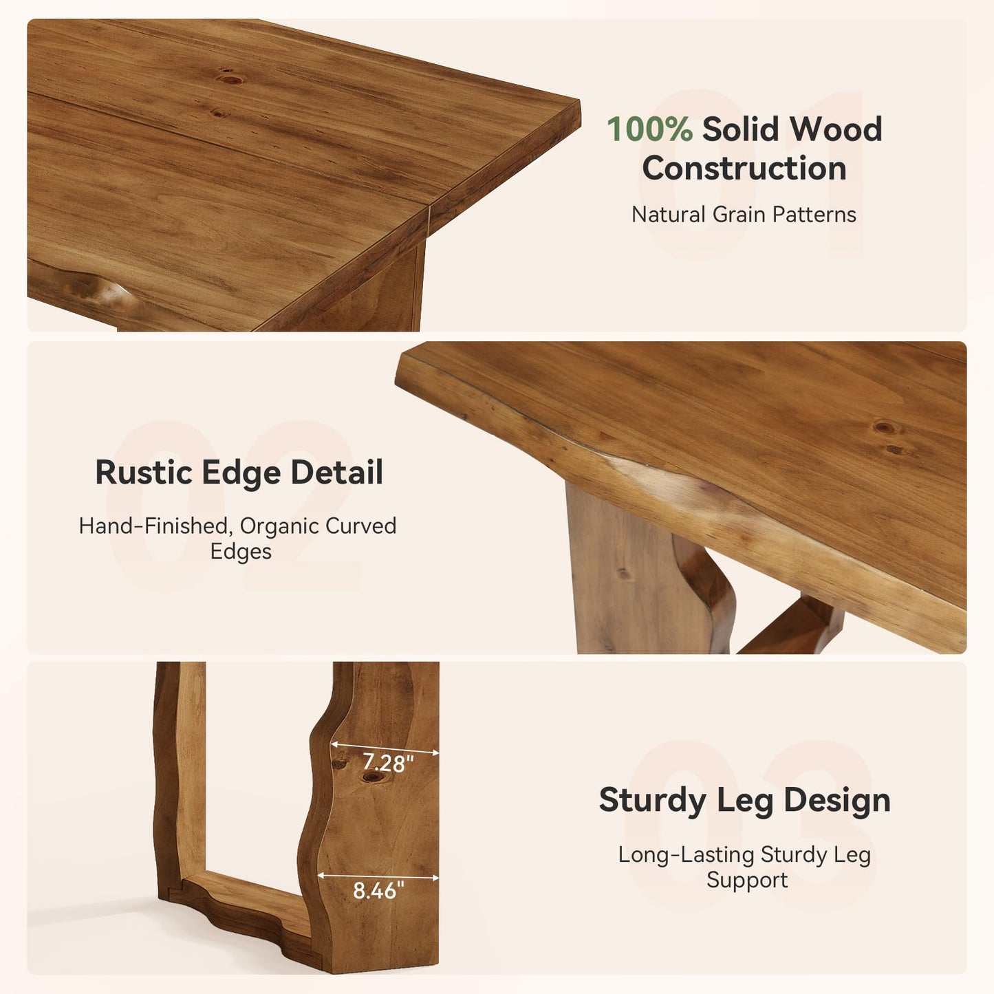 TRIBEWOOD 63" Live Edge Solid Wood Dining Table, Modern Rustic Kitchen Table with Sculptural Legs, 6-Person Rectangular Dinner Table for Dining Room, Kitchen,Natural Walnut Finish