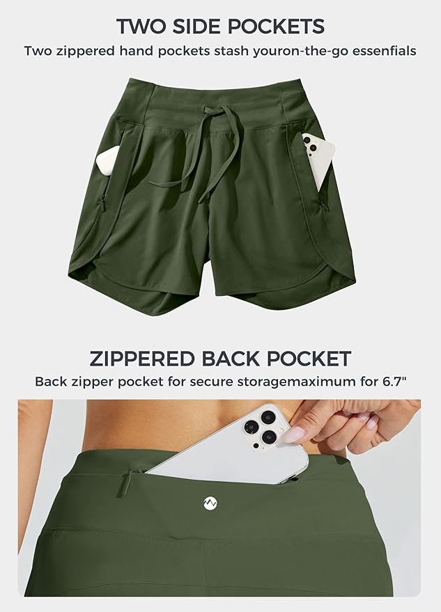 Willit Women's 7" Athletic Running Shorts Long Workout Hiking Shorts Quick Dry High Waisted Active Zipper Pocket(Medium)