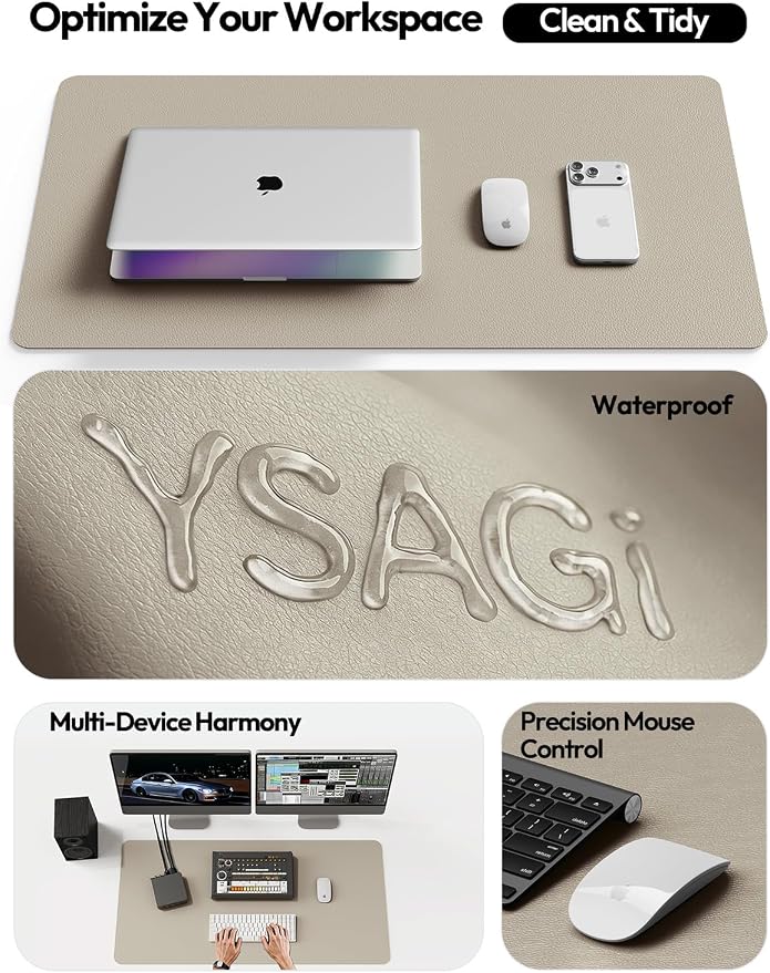YSAGi Leather Desk Pad Protector, Office Desk Mat, Large Mouse Pad, Non-Slip PU Leather Desk Blotter, Laptop Desk Pad, Waterproof Desk Writing Pad for Office and Home (Olive Beige, 31.5" x 15.8")