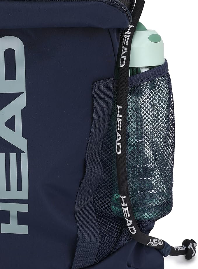 HEAD Waterproof Gym Sackpack for Sport with 2 Zipper Pockets, Large Drawstring Backpacks for Men with Side Pockets for Water Bottle (Blue)