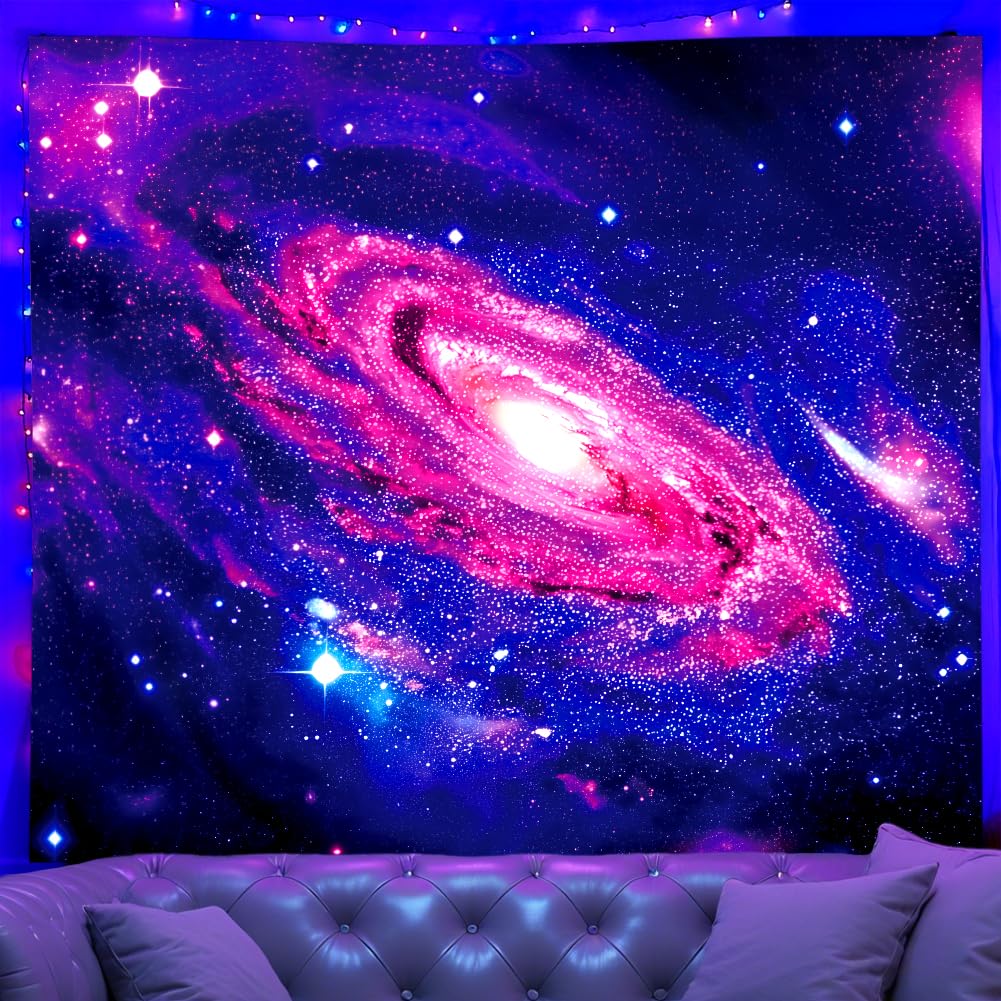 WEBEEDY UV Reactive Space Galaxy Tapestry Blacklight Tapestry Wall Hanging Milky Way Nebula Blacklight Posters Universe Backdrop Wall Decor for Bedroom Living Room Party Backdrop Photo, 59x51 Inch