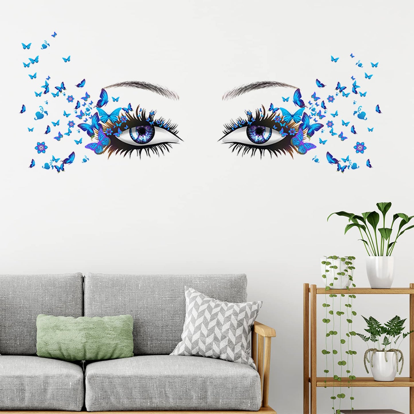 X-xdaonl Blue Eyelash Eyes Wall Stickers - 4 Sheets, Premium Matte Vinyl, Butterfly Decals, Waterproof, for Women Girls Bedroom Living Room Decoration
