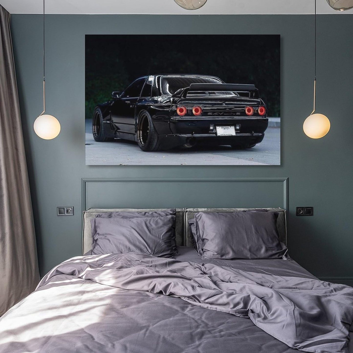 Jdm Car Black R32 Drift Art Car Posters & Prints Car Canvas Wall Art Living Room Decor for Men Aesthetic Paintings Pictures Wall Decor Framed Unframed 12x18inch(30x45cm)