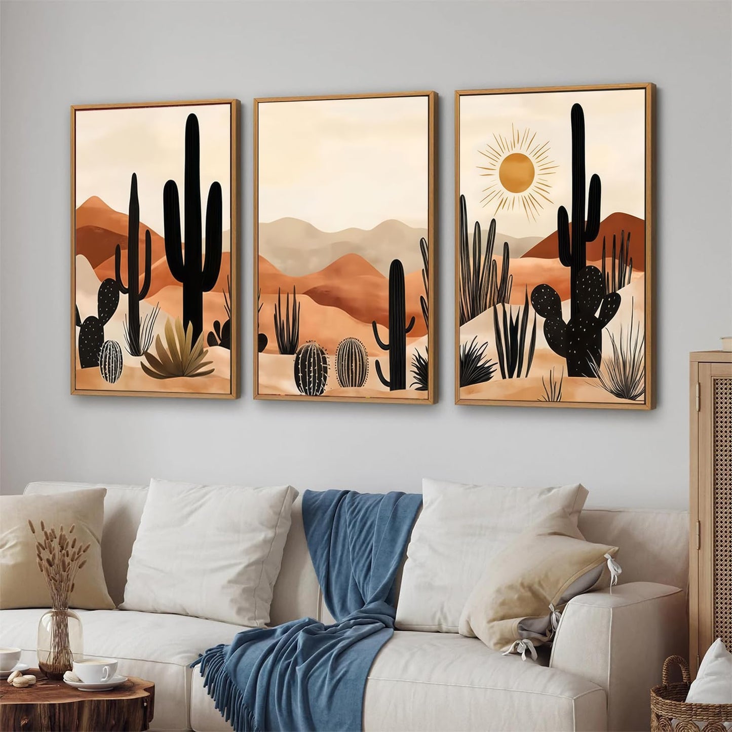 BWCWVGBN Cactus Canvas Wall Art Set of 3 Desert Plants Posters Wall Decor Mid Century Modern Boho Cactus Painting Pictures Southwestern Desert Print Artworks for Home Bedroom Living Room 12X16 Poster