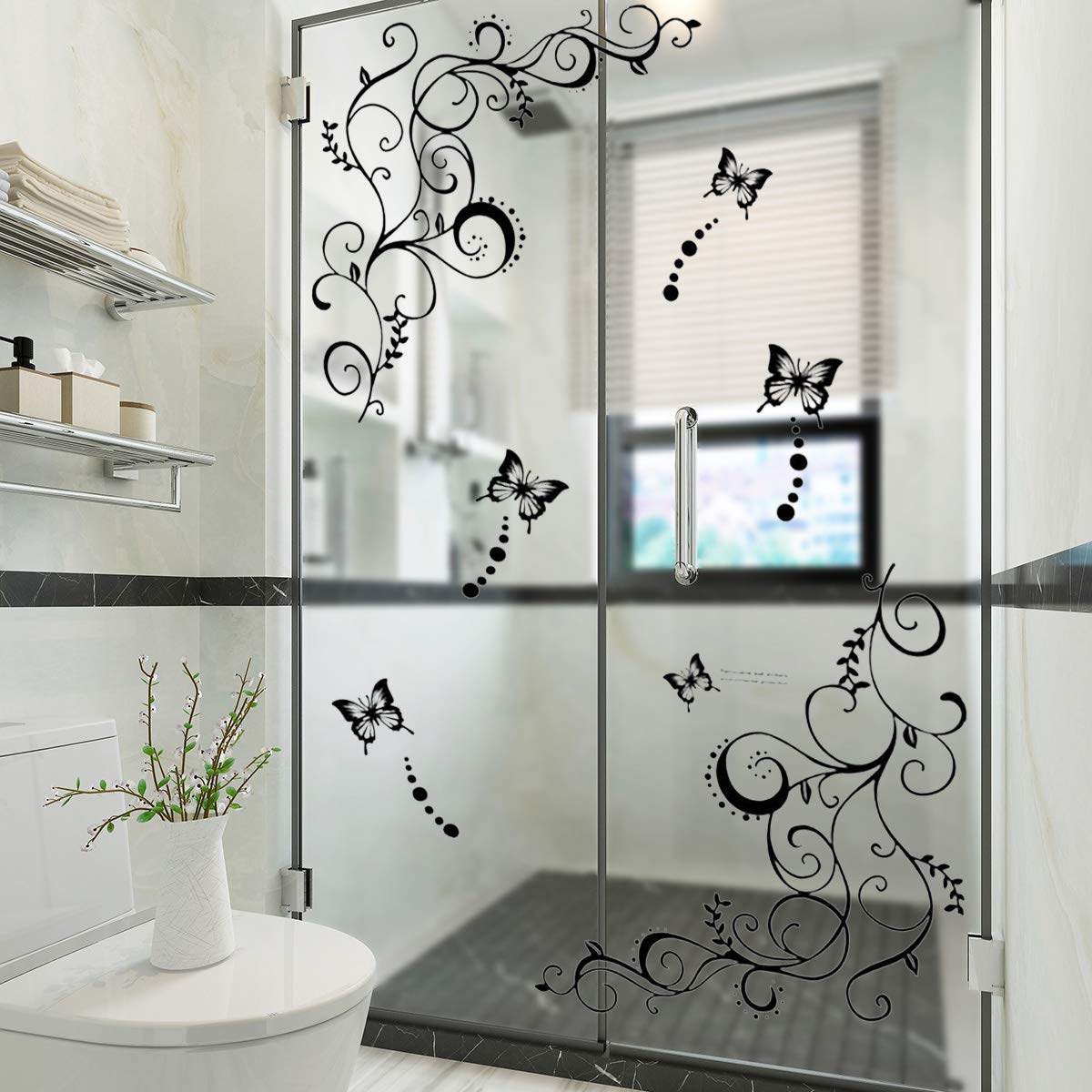 Hot Fashion Removable Vinyl DIY Black Nursery Flowers Vine and Beautiful Butterfly Wall Corner Decals Wall Sticker Murals Home Art Decor for Girls Kids Bedroom Living Room Home Decorations