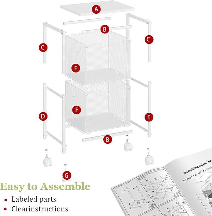 Rolling File Cart with 2 Storage Drawers,Under Desk Storage Cart,Hanging File Folder Organizer with Wheels, Filing Cabinet Mobile Printer Stand Utility Craft Cart for Home Office,White