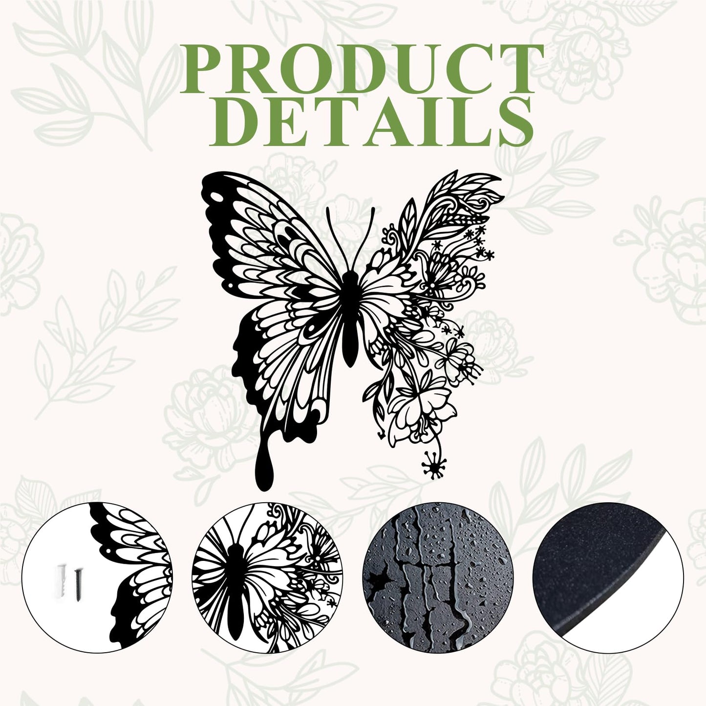ESTART Metal Butterfly Decoration Wall Art Boho Home Decor Metal Hanging Wall Decor Flower Wall Art for Bedroom Living Room Bathroom Wall Indoor Outdoor Farmhouse