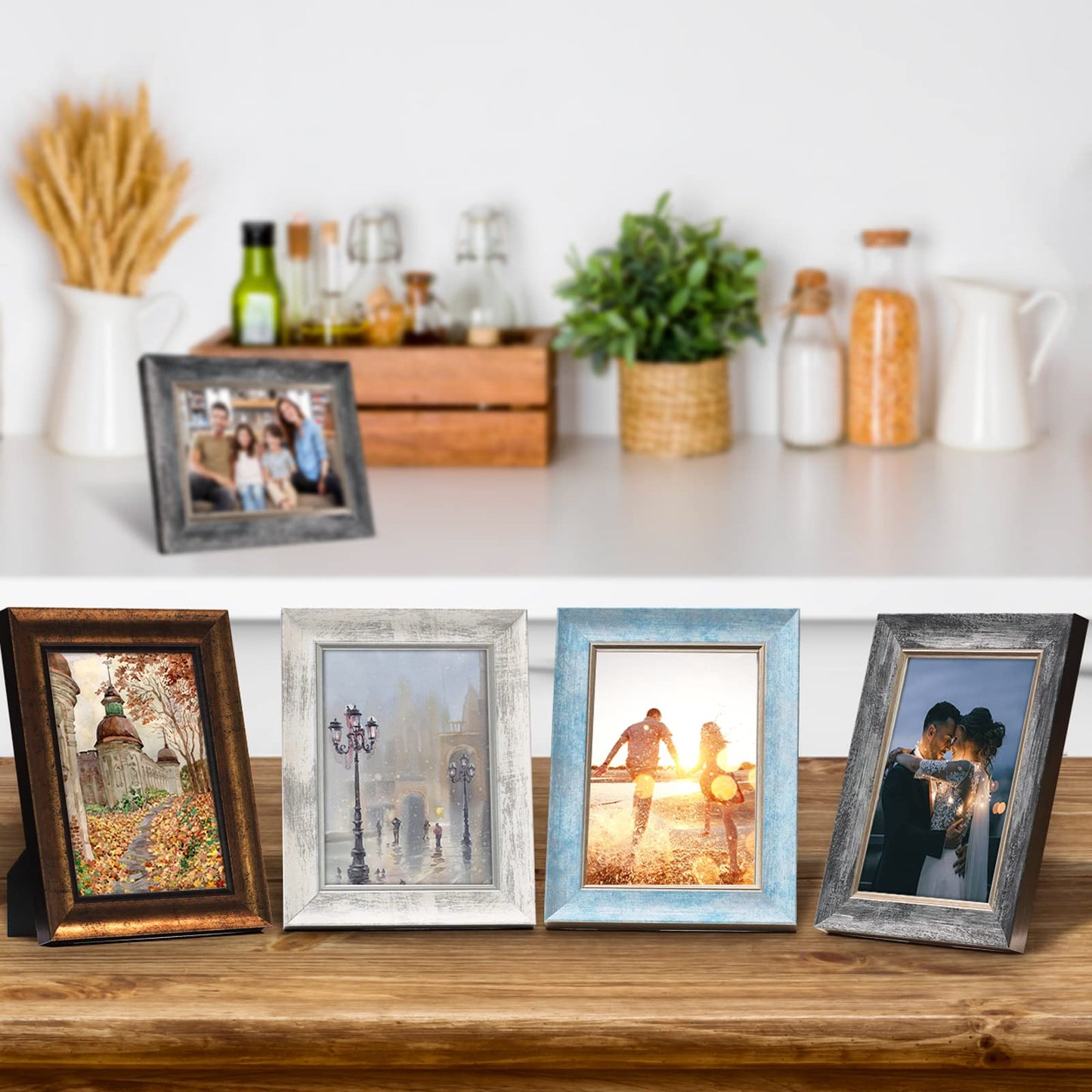 XUANLUO 5x7 Picture Frames Set of 4 Rustic Retro Photo Frame with HD Plastic Cover for Wall Mount and Tabletop Display Family Friends Wedding Gift